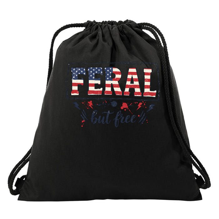 Feral but free America Patriotic  Drawstring Bag