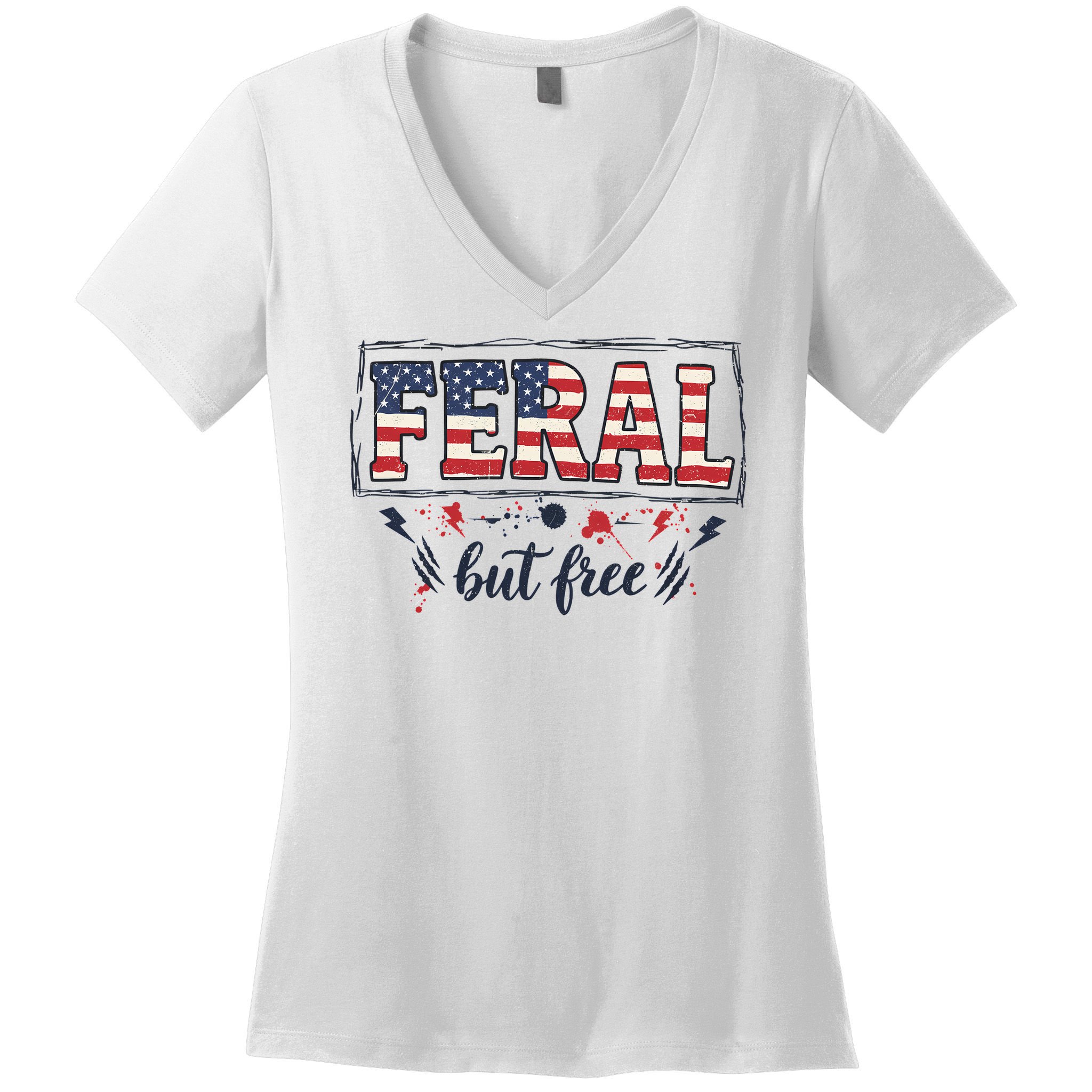 Feral but free America Patriotic  Women's V-Neck T-Shirt