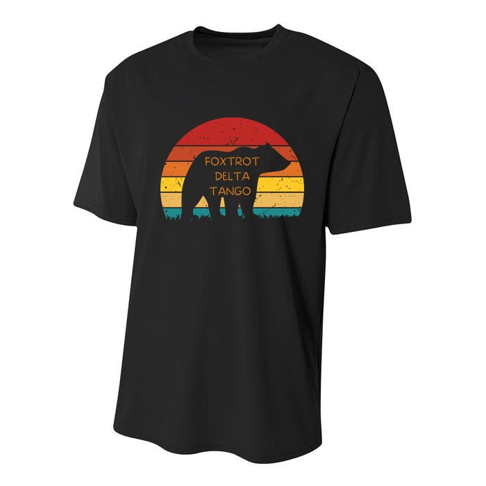 Funny Bear Foxtrot Delta Tango  Youth Performance Sprint T-Shirt
