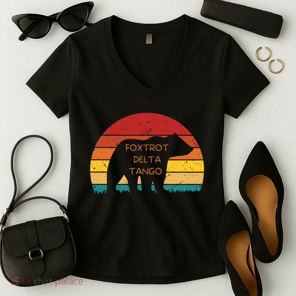 Funny Bear Foxtrot Delta Tango  Women's V-Neck T-Shirt