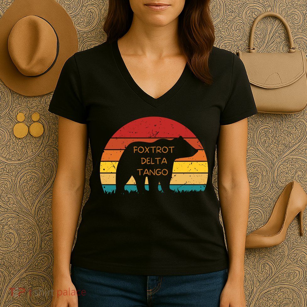 Funny Bear Foxtrot Delta Tango  Women's V-Neck T-Shirt