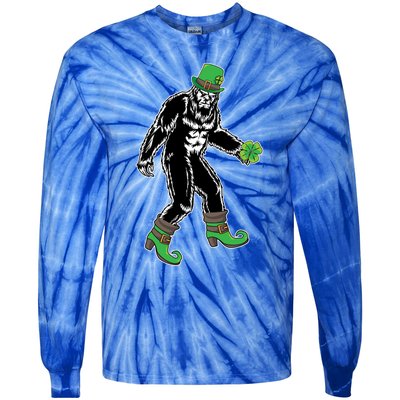 Funny Big Foot Leprechaun St Patrick's Day Sasquatch Lover Gift Tie-Dye Long Sleeve Shirt