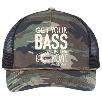 Funny Bass Fishing Get Your Bass In The Boat T Retro Rope Trucker Hat Cap