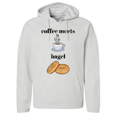 Funny Breakfast Funny Gift Coffee Meets Bagels Food Lover Design Gift Performance Fleece Hoodie