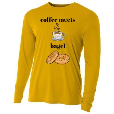 Funny Breakfast Funny Gift Coffee Meets Bagels Food Lover Design Gift Cooling Performance Long Sleeve Crew