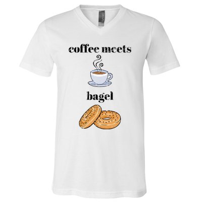 Funny Breakfast Funny Gift Coffee Meets Bagels Food Lover Design Gift V-Neck T-Shirt