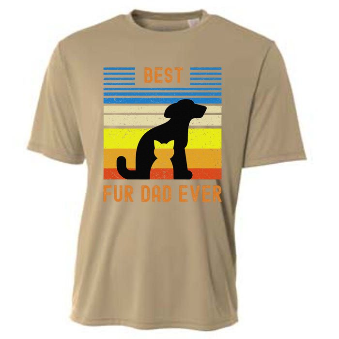 Funny Best Fur Dad Ever Vintage Retro Dog And Cat Owner Cooling Performance Crew T-Shirt