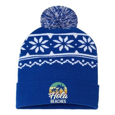 Funny Beach Funny Gift Hola Beaches Summer Trip Family Vacation Funny Gift USA-Made Snowflake Beanie