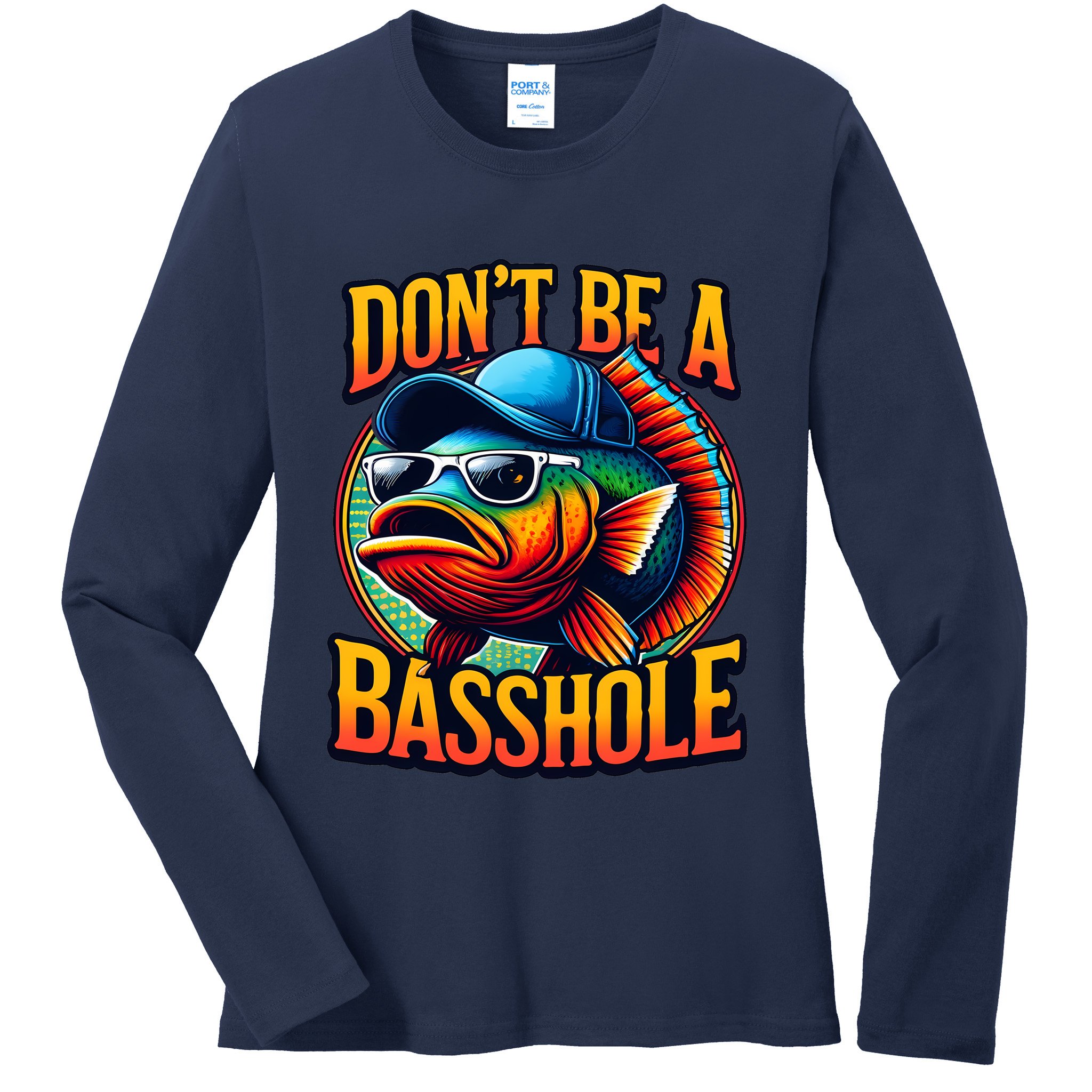 Funny Bass Fish Ladies Long Sleeve Shirt