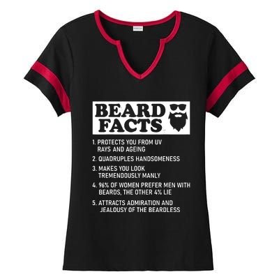 Funny Beard Facts Protects Ageing Makes Manly Bearded Dad Ladies Halftime Notch Neck Tee