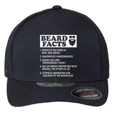 Funny Beard Facts Protects Ageing Makes Manly Bearded Dad Flexfit Unipanel Trucker Cap