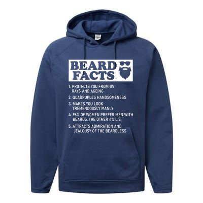 Funny Beard Facts Protects Ageing Makes Manly Bearded Dad Performance Fleece Hoodie