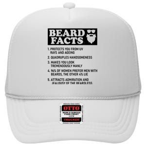 Funny Beard Facts Protects Ageing Makes Manly Bearded Dad High Crown Mesh Back Trucker Hat