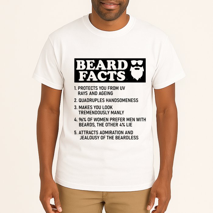 Funny Beard Facts Protects Ageing Makes Manly Bearded Dad Tall T-Shirt