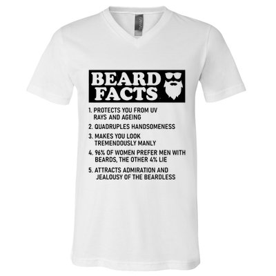 Funny Beard Facts Protects Ageing Makes Manly Bearded Dad V-Neck T-Shirt