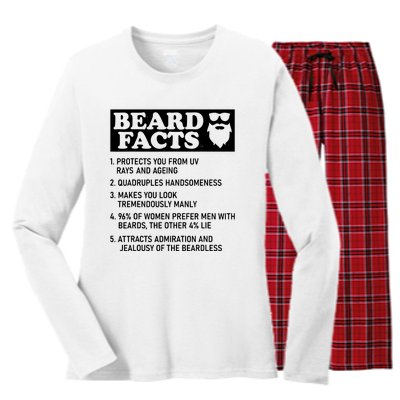 Funny Beard Facts Protects Ageing Makes Manly Bearded Dad Women's Long Sleeve Flannel Pajama Set 