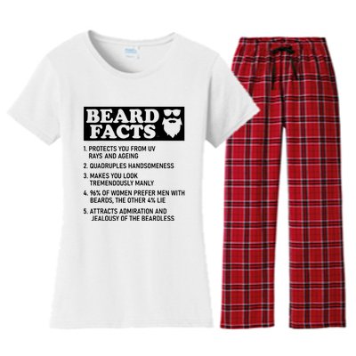 Funny Beard Facts Protects Ageing Makes Manly Bearded Dad Women's Flannel Pajama Set