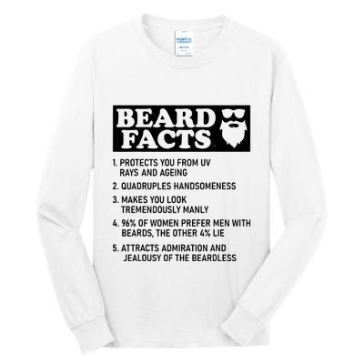 Funny Beard Facts Protects Ageing Makes Manly Bearded Dad Tall Long Sleeve T-Shirt