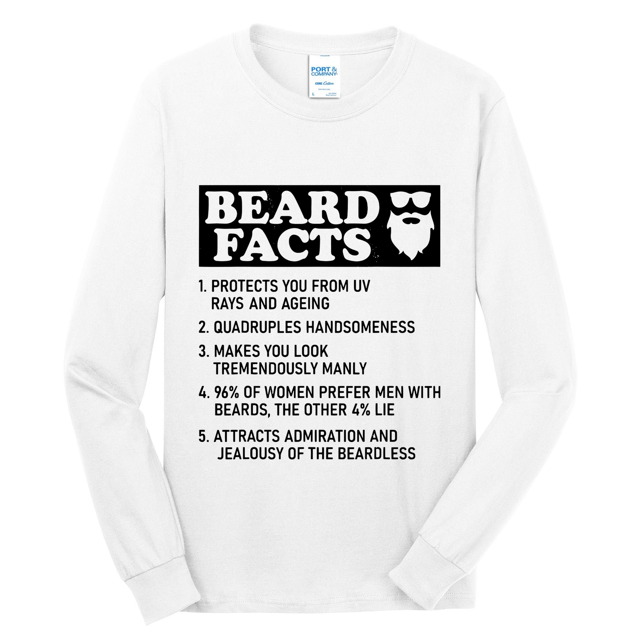 Funny Beard Facts Protects Ageing Makes Manly Bearded Dad Tall Long Sleeve T-Shirt