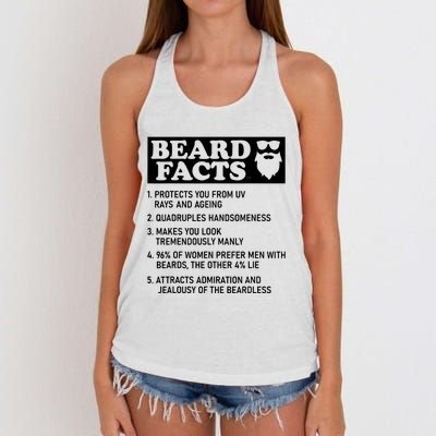 Funny Beard Facts Protects Ageing Makes Manly Bearded Dad Women's Knotted Racerback Tank