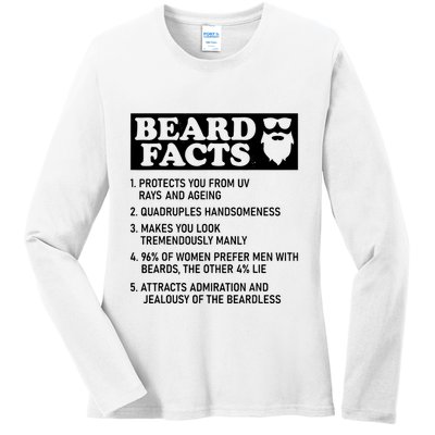 Funny Beard Facts Protects Ageing Makes Manly Bearded Dad Ladies Long Sleeve Shirt