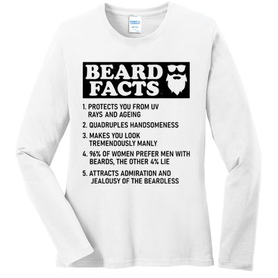 Funny Beard Facts Protects Ageing Makes Manly Bearded Dad Ladies Long Sleeve Shirt