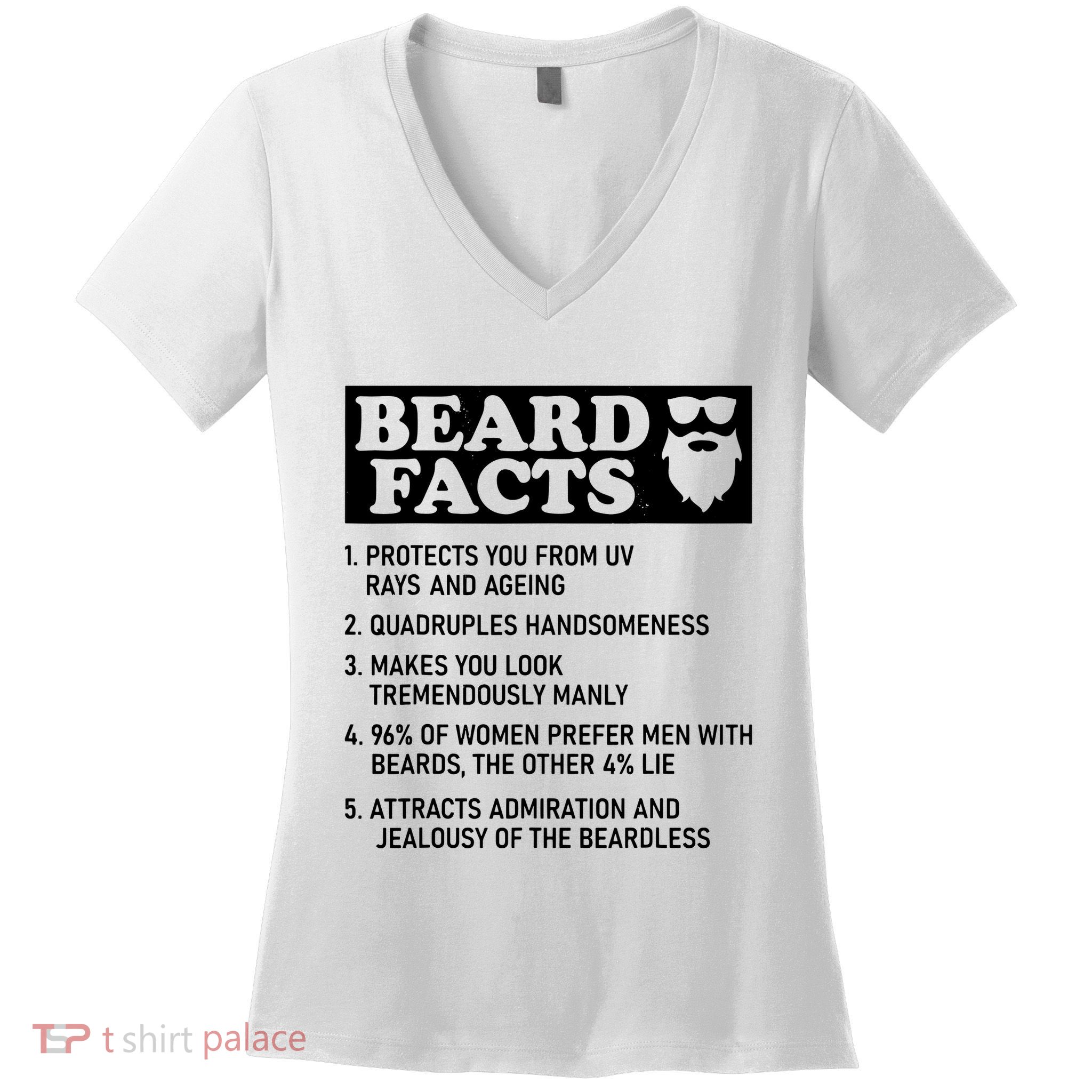 Funny Beard Facts Protects Ageing Makes Manly Bearded Dad Women's V-Neck T-Shirt