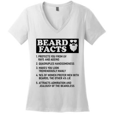 Funny Beard Facts Protects Ageing Makes Manly Bearded Dad Women's V-Neck T-Shirt