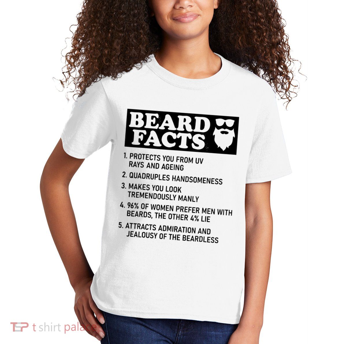 Funny Beard Facts Protects Ageing Makes Manly Bearded Dad Kids T-Shirt