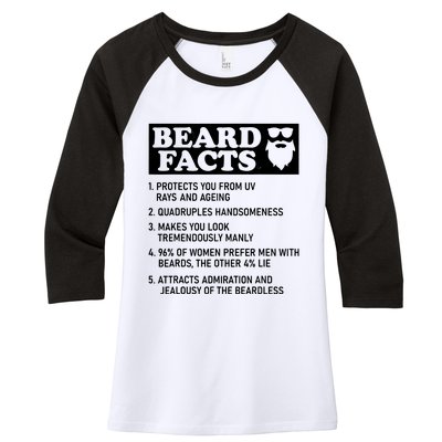 Funny Beard Facts Protects Ageing Makes Manly Bearded Dad Women's Tri-Blend 3/4-Sleeve Raglan Shirt