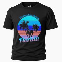 Fernandina Beach Florida Retro Tropical Palm Trees Vacation Cooling Performance Crew T-Shirt