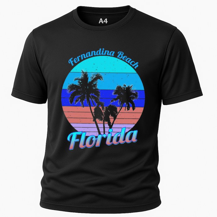 Fernandina Beach Florida Retro Tropical Palm Trees Vacation Cooling Performance Crew T-Shirt