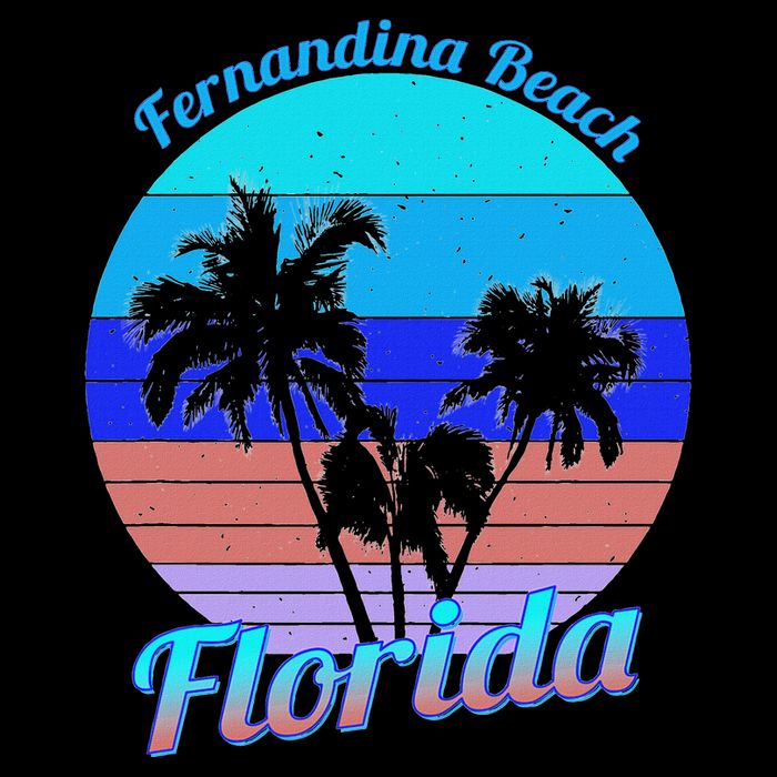 Fernandina Beach Florida Retro Tropical Palm Trees Vacation Cooling Performance Crew T-Shirt