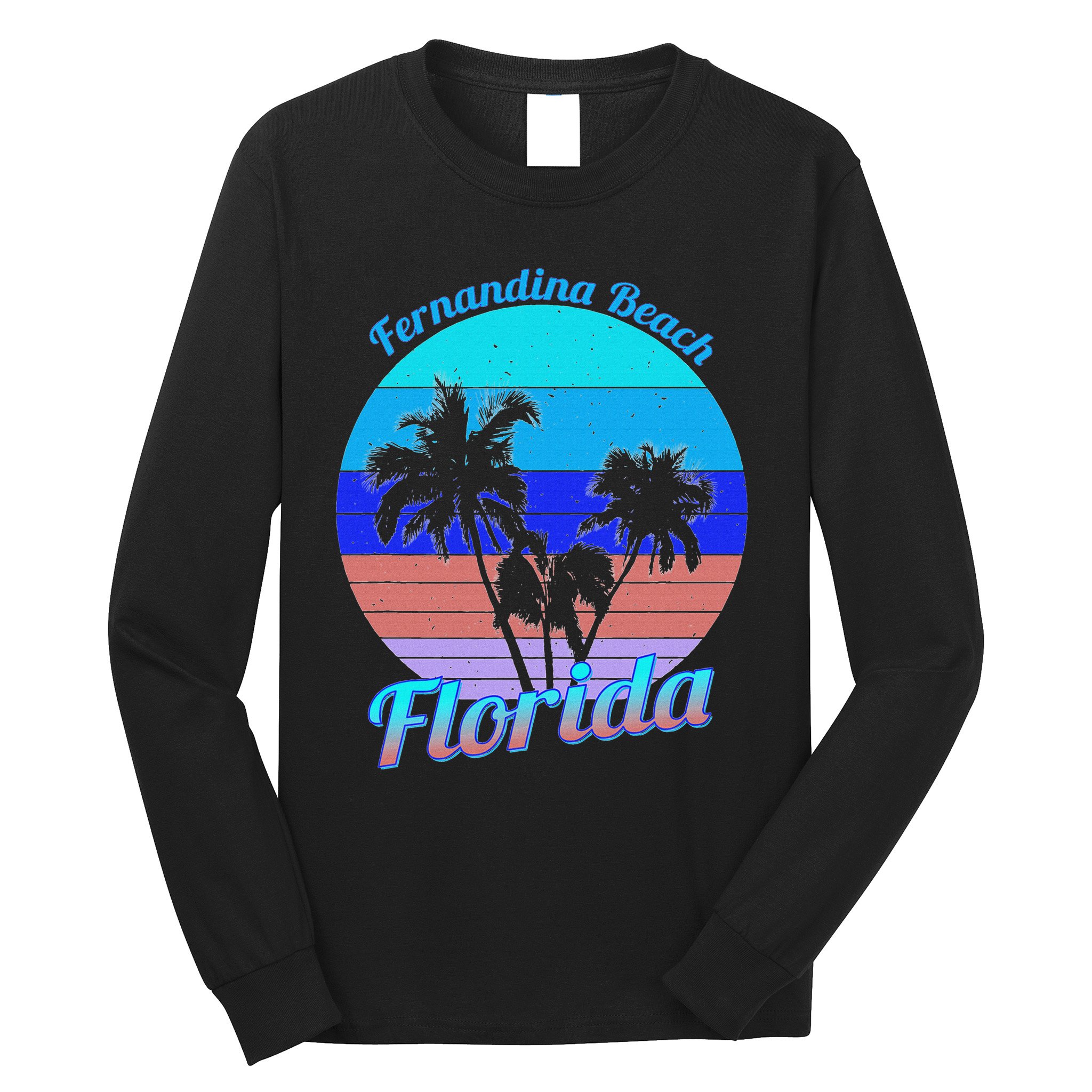 Fernandina Beach Florida Retro Tropical Palm Trees Vacation Long Sleeve Shirt