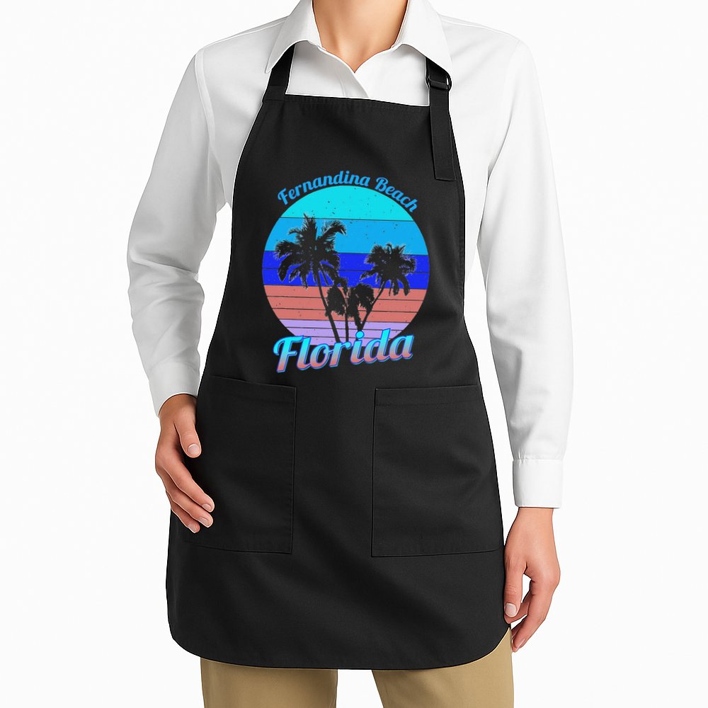 Fernandina Beach Florida Retro Tropical Palm Trees Vacation Apron