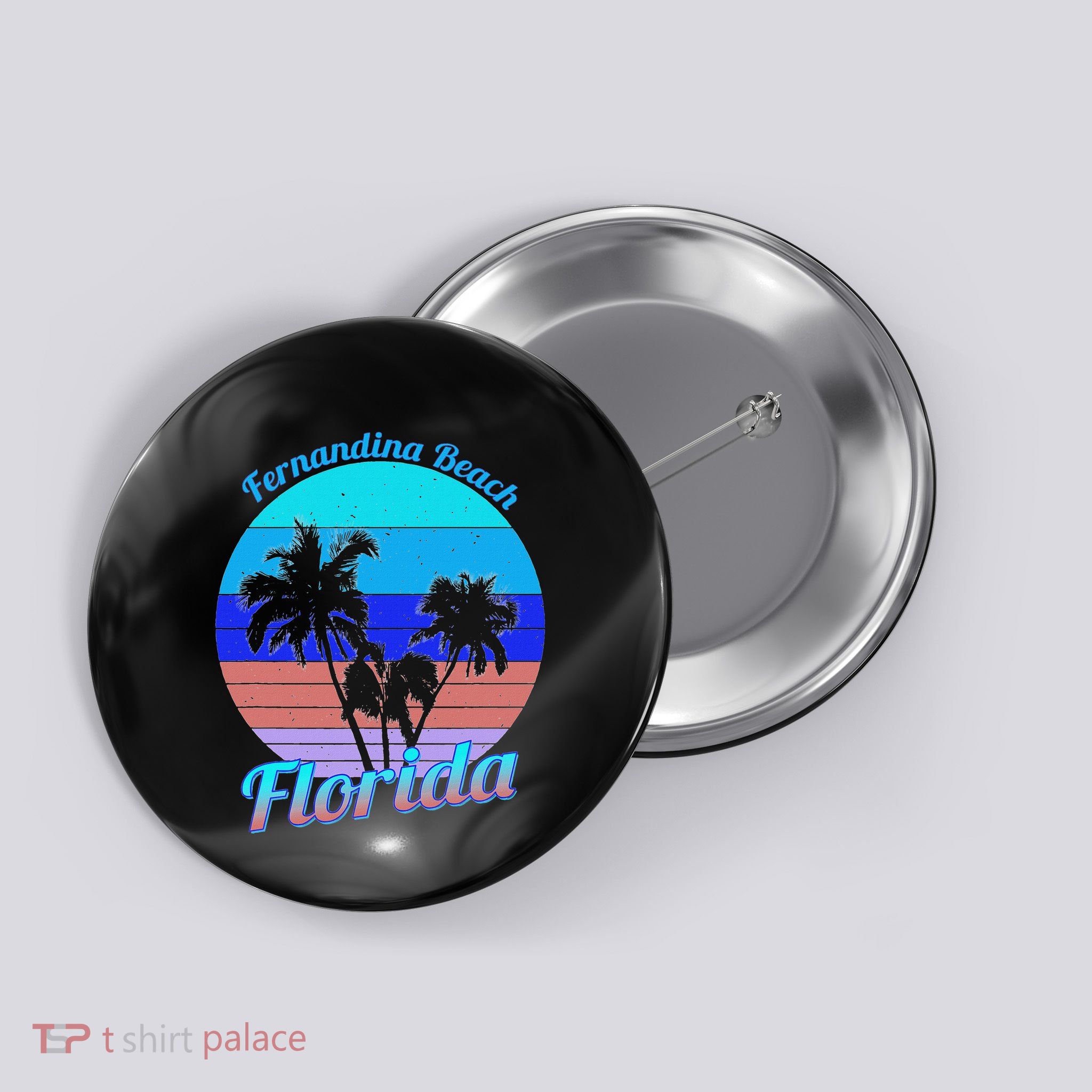 Fernandina Beach Florida Retro Tropical Palm Trees Vacation Button