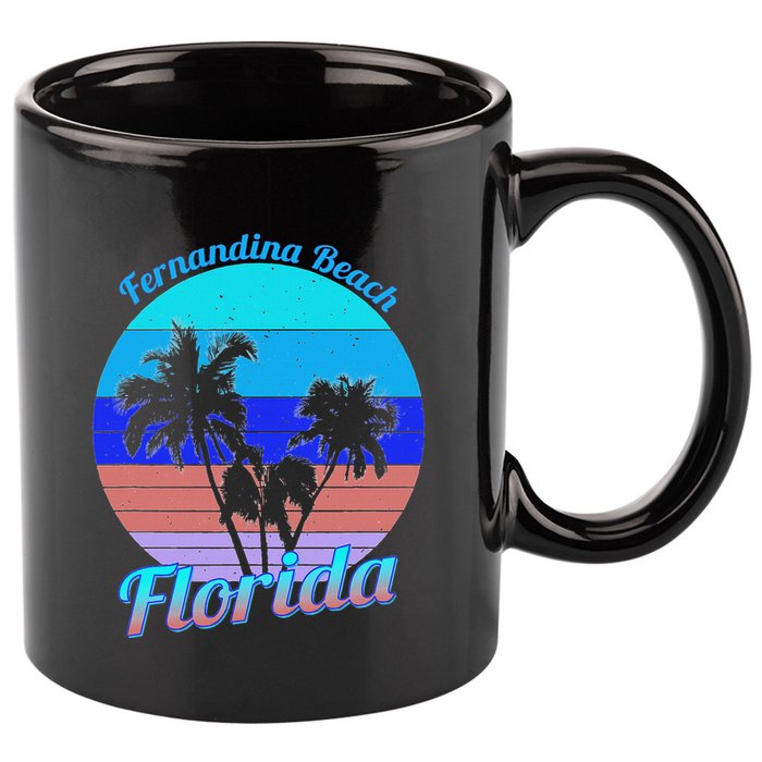 Fernandina Beach Florida Retro Tropical Palm Trees Vacation 11oz C Handle Ceramic Mug