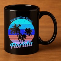 Fernandina Beach Florida Retro Tropical Palm Trees Vacation 11oz C Handle Ceramic Mug