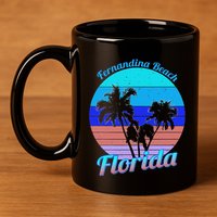 Fernandina Beach Florida Retro Tropical Palm Trees Vacation 11oz C Handle Ceramic Mug