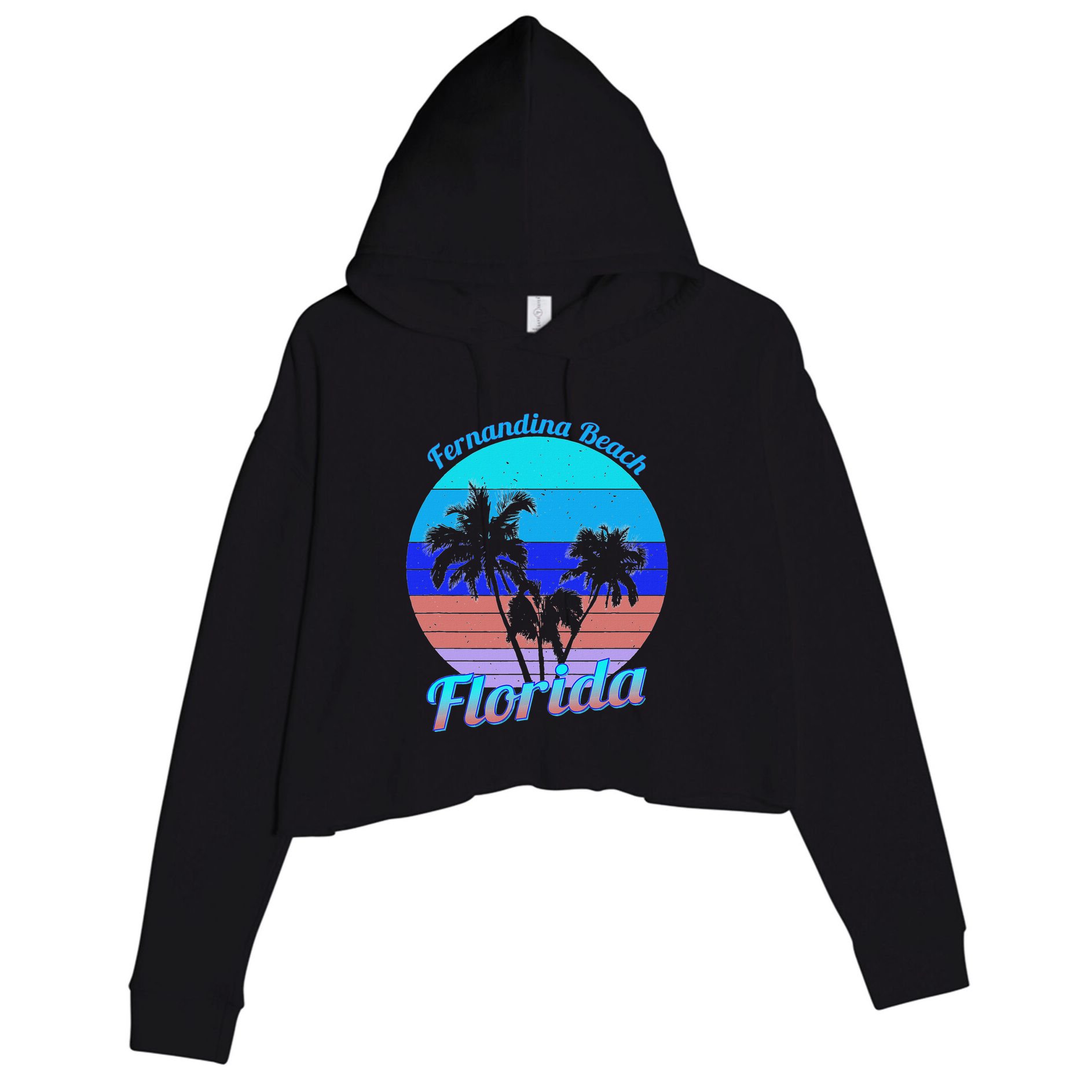 Fernandina Beach Florida Retro Tropical Palm Trees Vacation Crop Fleece Hoodie