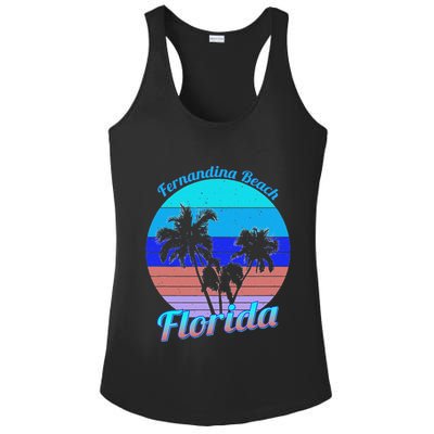 Fernandina Beach Florida Retro Tropical Palm Trees Vacation Ladies PosiCharge Competitor Racerback Tank