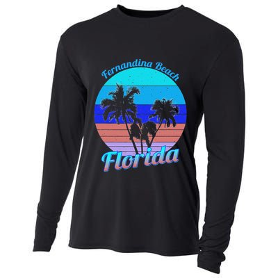 Fernandina Beach Florida Retro Tropical Palm Trees Vacation Cooling Performance Long Sleeve Crew