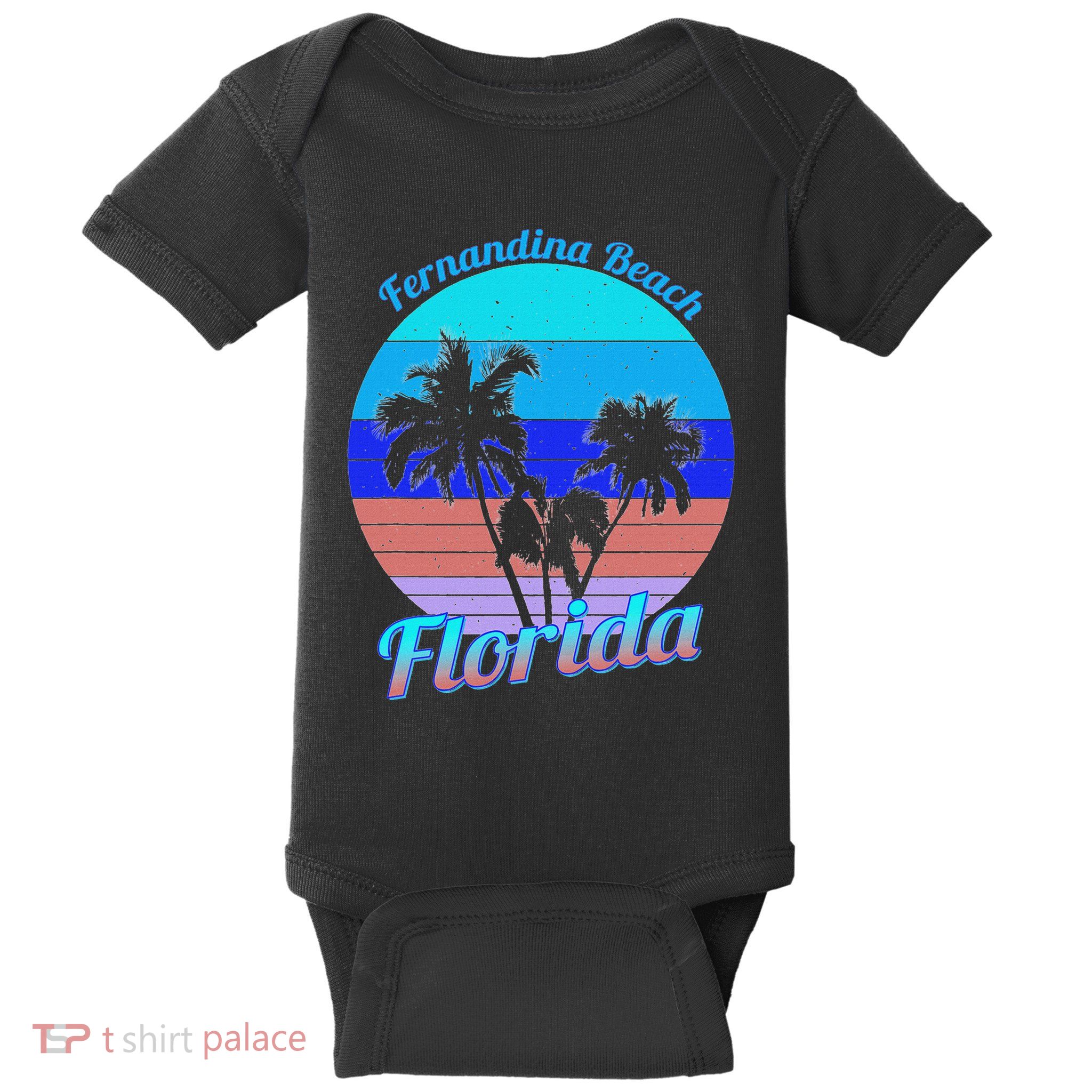 Fernandina Beach Florida Retro Tropical Palm Trees Vacation Baby Bodysuit