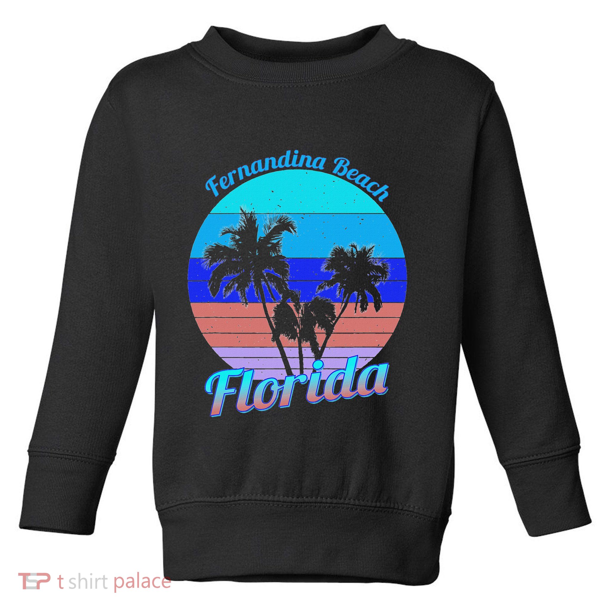 Fernandina Beach Florida Retro Tropical Palm Trees Vacation Toddler Sweatshirt