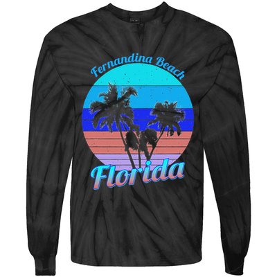 Fernandina Beach Florida Retro Tropical Palm Trees Vacation Tie-Dye Long Sleeve Shirt