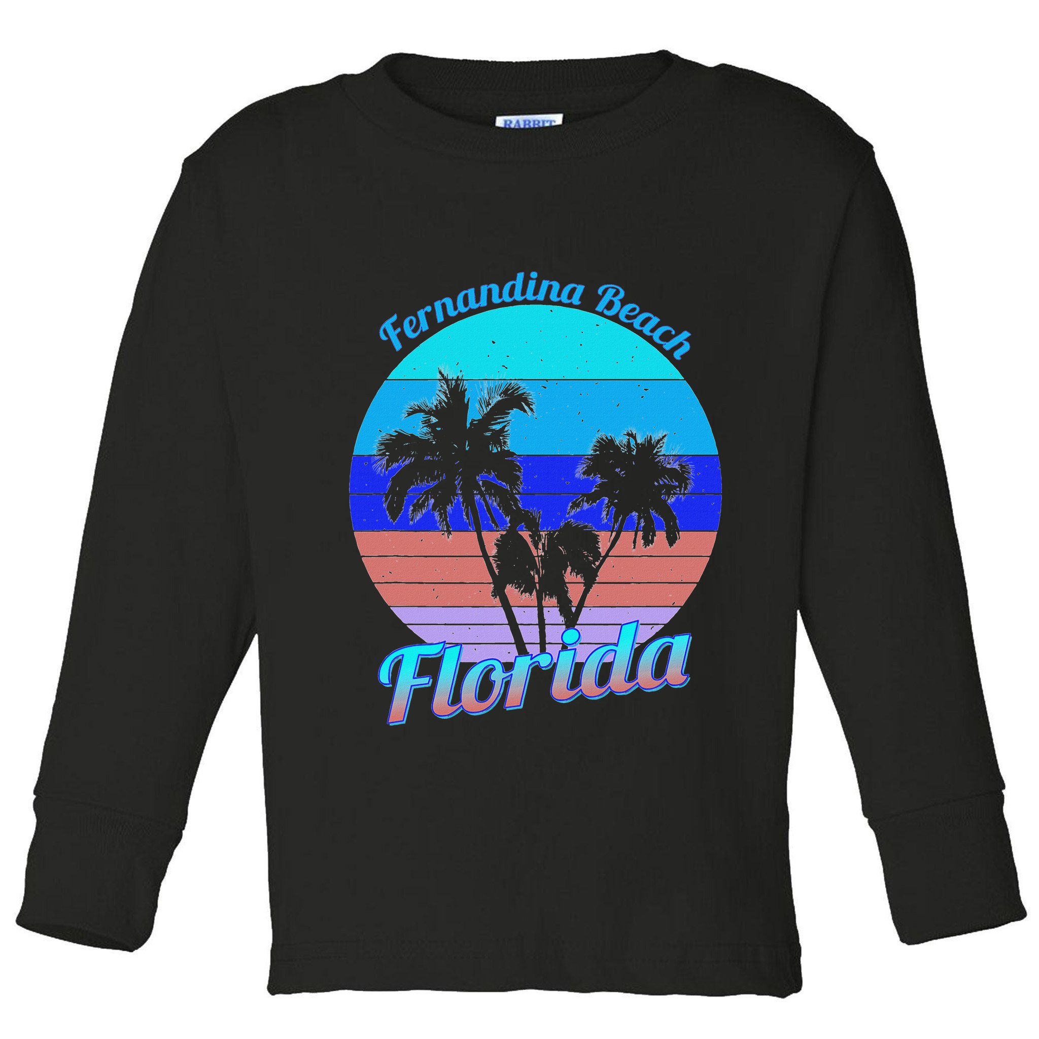 Fernandina Beach Florida Retro Tropical Palm Trees Vacation Toddler Long Sleeve Shirt