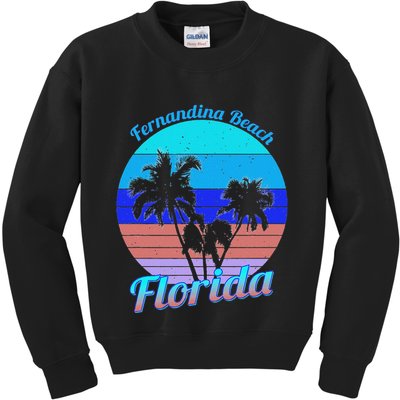 Fernandina Beach Florida Retro Tropical Palm Trees Vacation Kids Sweatshirt