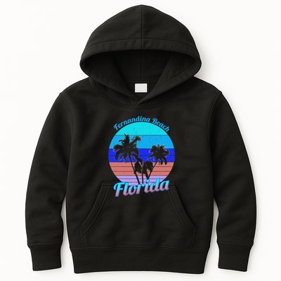 Fernandina Beach Florida Retro Tropical Palm Trees Vacation Kids Hoodie