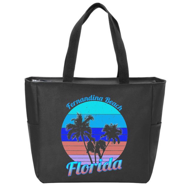 Fernandina Beach Florida Retro Tropical Palm Trees Vacation Zip Tote Bag