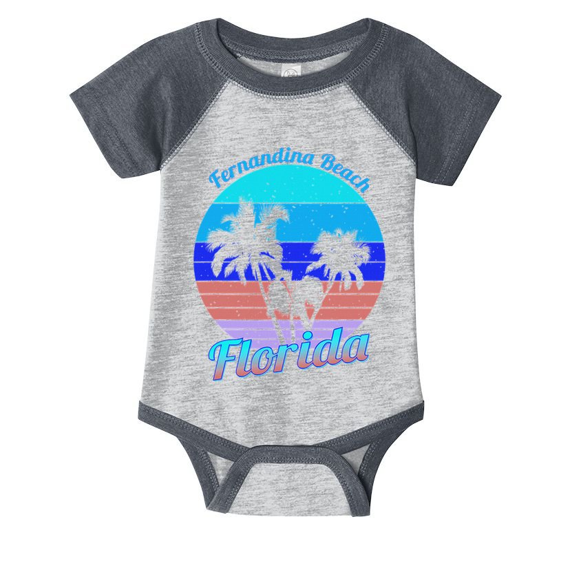 Fernandina Beach Florida Retro Tropical Palm Trees Vacation Infant Baby Jersey Bodysuit